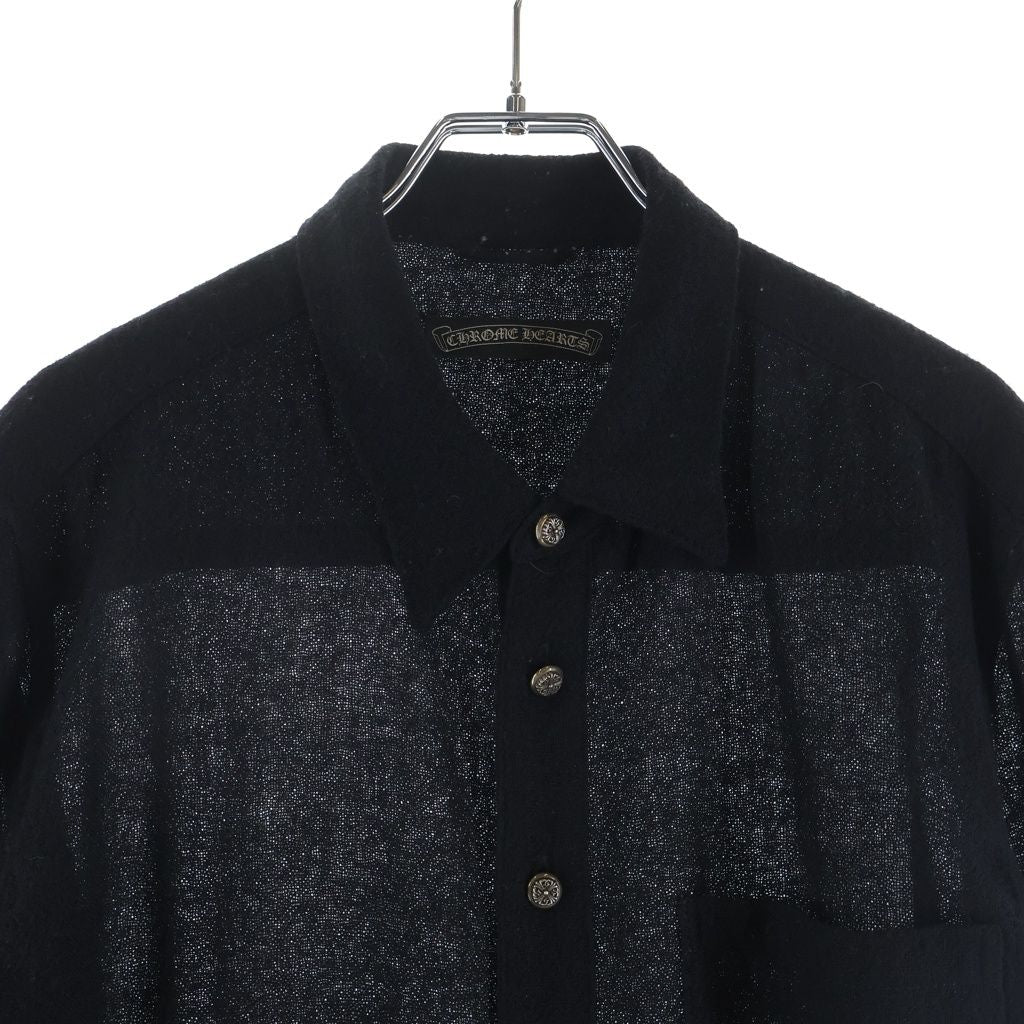 Chrome Hearts Sleeve Leather Cross Patch Floral Button Virgin Wool Long Shirt — view 3