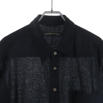 Chrome Hearts Sleeve Leather Cross Patch Floral Button Virgin Wool Long Shirt — view 3