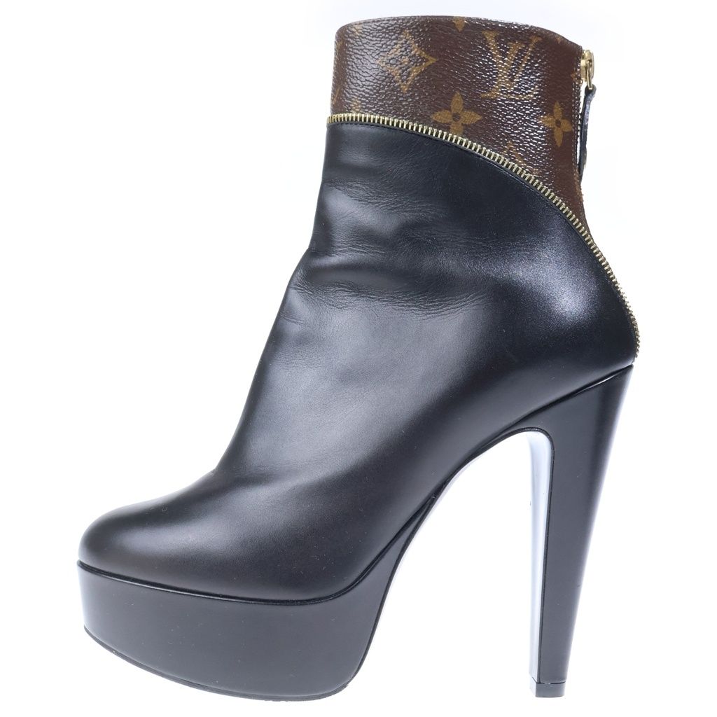 Louis Vuitton After Glo Line Monogram Heels Boots Black Brown Leather
