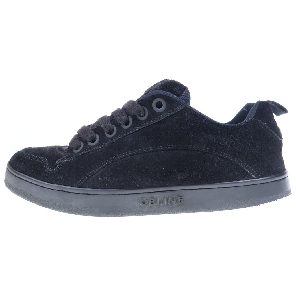 Celine Triomphe Huntington Suede Lace Up Low Cut Sneakers Black