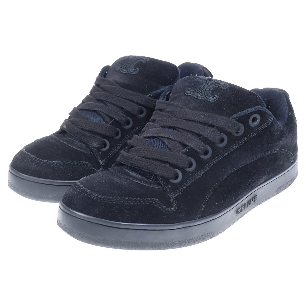 Celine Triomphe Huntington Suede Lace Up Low Cut Sneakers Black — view 2