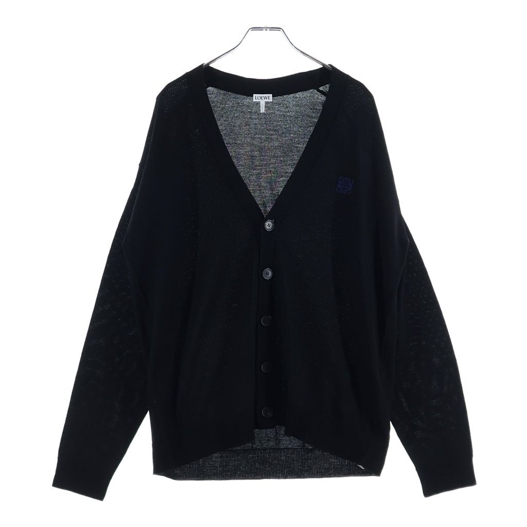 Loewe Anagram Embroidery V-neck Cardigan Knit Black