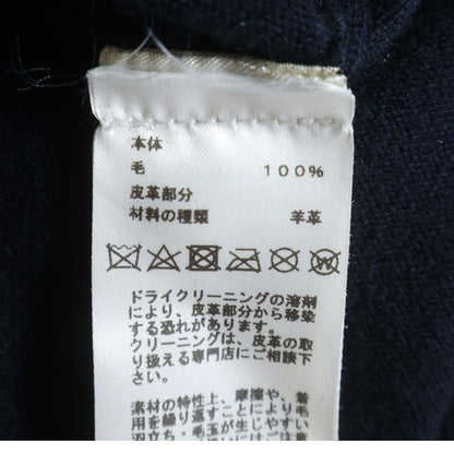 Hermes Leather Stitch Wool Sweater Sleeve Crew Neck Knit Navy — view 7