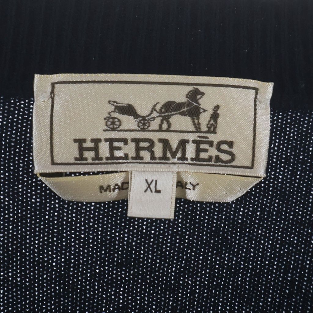 Hermes Leather Stitch Wool Sweater Sleeve Crew Neck Knit Navy — view 6