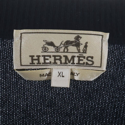 Hermes Leather Stitch Wool Sweater Sleeve Crew Neck Knit Navy — view 6