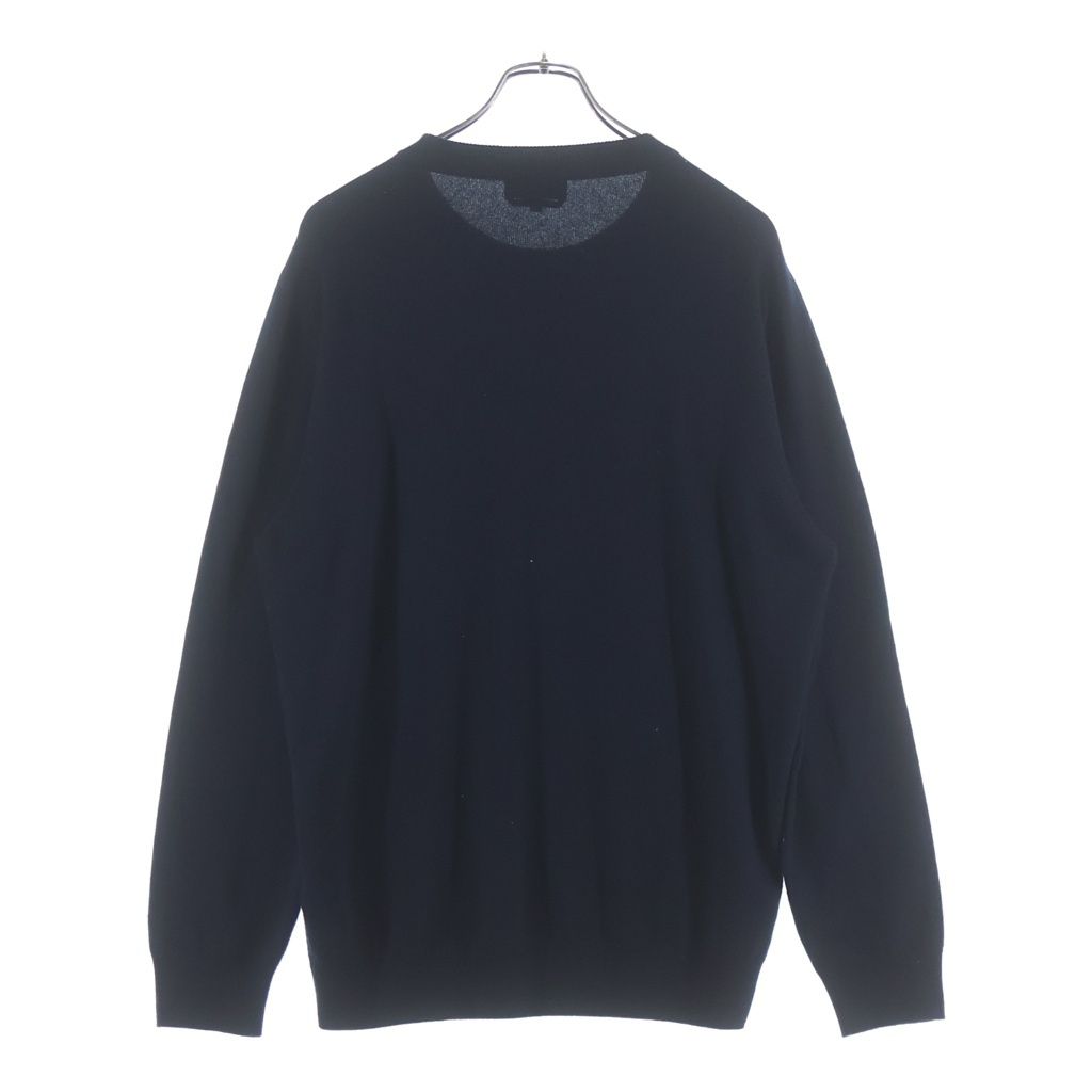 Hermes Leather Stitch Wool Sweater Sleeve Crew Neck Knit Navy — view 2