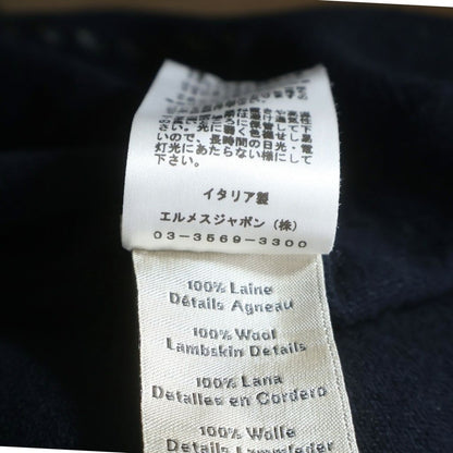 Hermes Leather Stitch Wool Sweater Sleeve Crew Neck Knit Navy — view 8