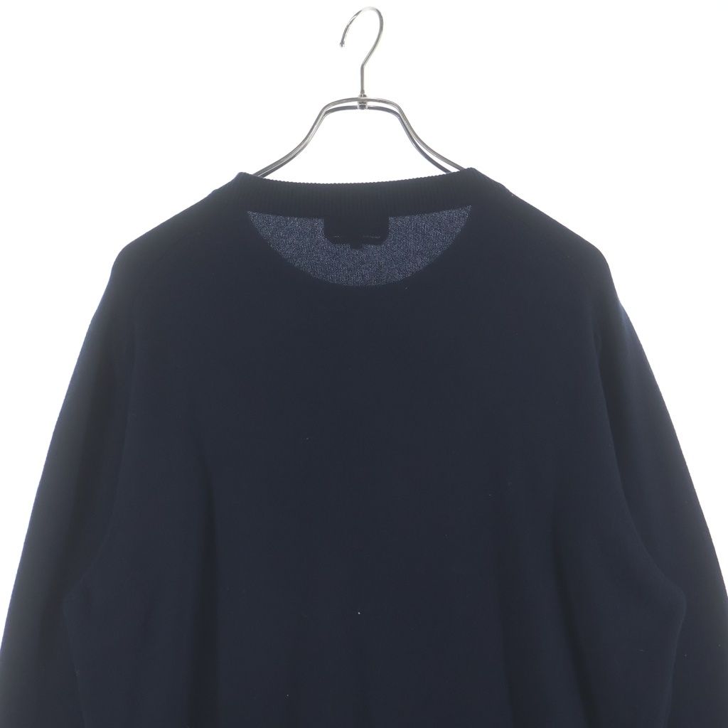 Hermes Leather Stitch Wool Sweater Sleeve Crew Neck Knit Navy — view 4