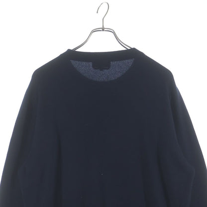Hermes Leather Stitch Wool Sweater Sleeve Crew Neck Knit Navy — view 4