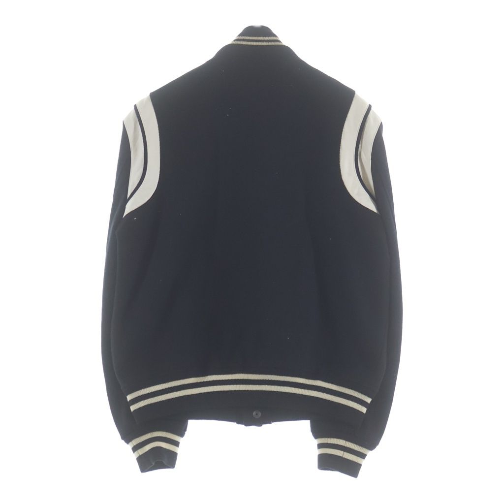 Saint Laurent Paris Teddy Jacket Leather Trim Wool Stadium Jumper Black — view 2