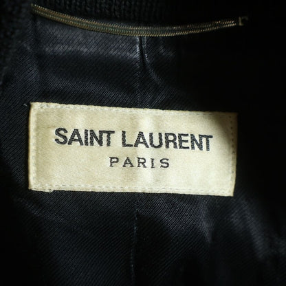 Saint Laurent Paris Teddy Jacket Leather Trim Wool Stadium Jumper Black — view 6