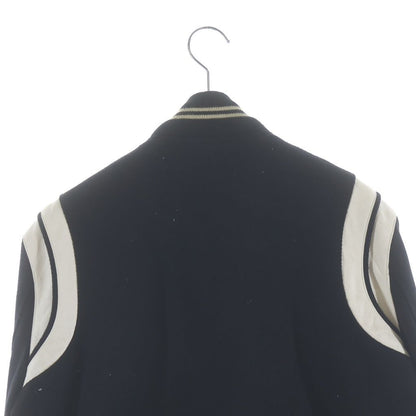 Saint Laurent Paris Teddy Jacket Leather Trim Wool Stadium Jumper Black — view 4