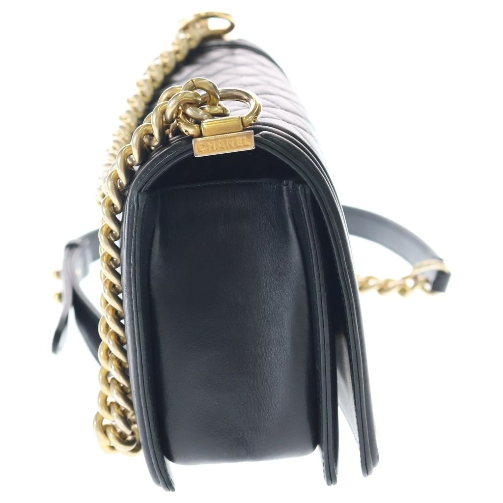 Chanel Lambskin Leather Chain Shoulder Bag Gold Black — view 3