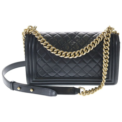 Chanel Lambskin Leather Chain Shoulder Bag Gold Black — view 2