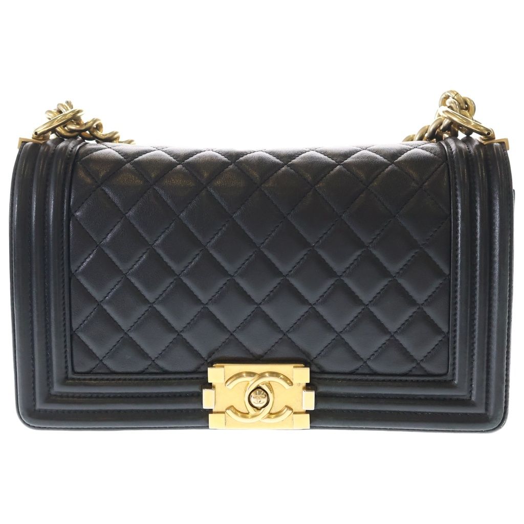 Chanel Lambskin Leather Chain Shoulder Bag Gold Black