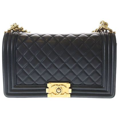 Chanel Lambskin Leather Chain Shoulder Bag Gold Black
