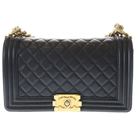 Chanel Lambskin Leather Chain Shoulder Bag Gold Black