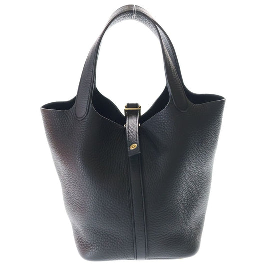 Hermes Picotin Lock PM Taurillon Clemence Leather Handbag Gold Black