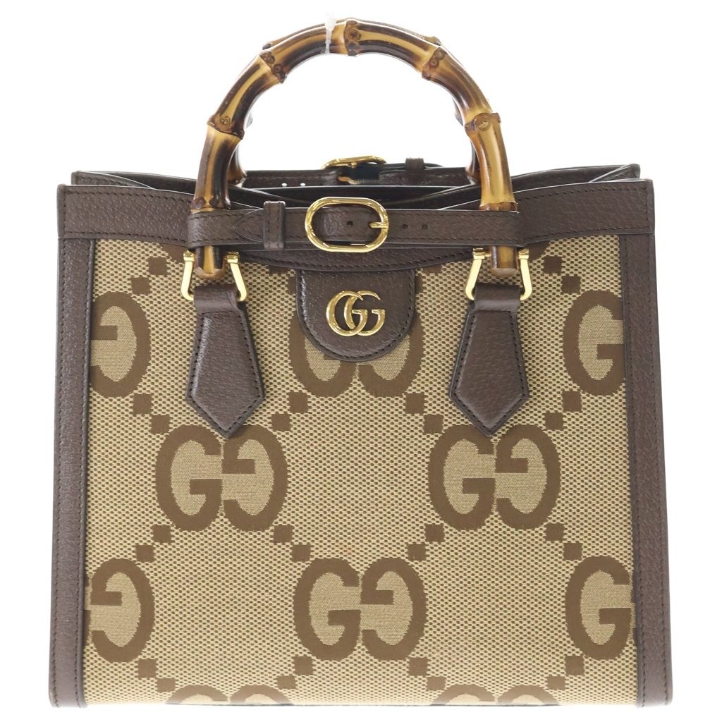 Gucci Jumbo GG Diana Bamboo Small Canvas Leather 2-Way Bag Brown