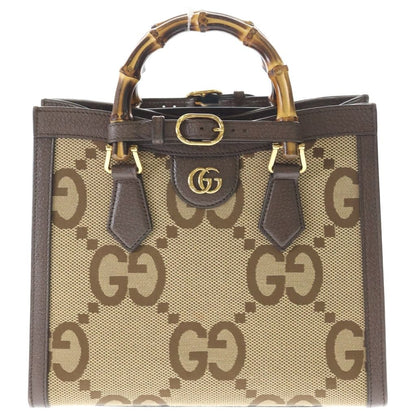 Gucci Jumbo GG Diana Bamboo Small Canvas Leather 2-Way Bag Brown