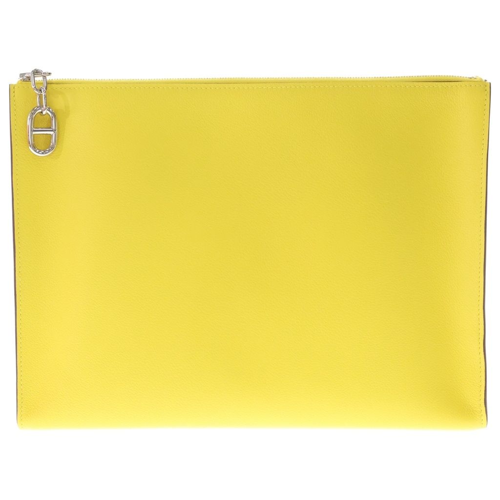 Hermes Zip Azap GM Color Jonunapur Chaine D'ancre Clutch Second Silver Yellow