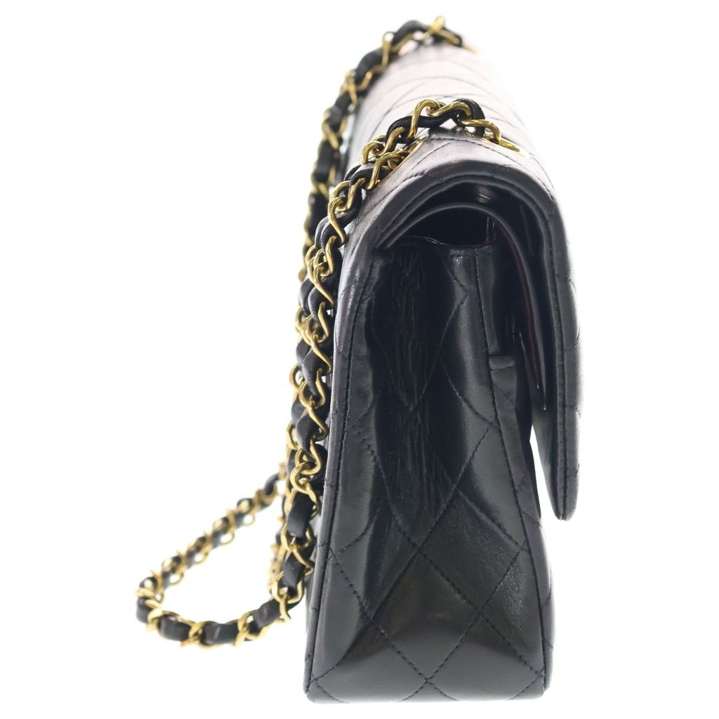 Chanel Quilted 25 Lambskin Leather Double Flap Chain Shoulder Bag Gold Black — view 3