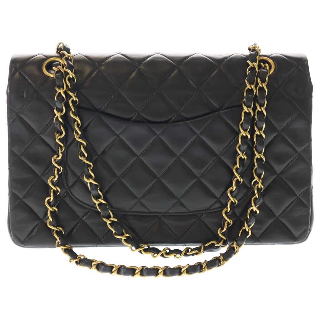 Chanel Quilted 25 Lambskin Leather Double Flap Chain Shoulder Bag Gold Black — view 2
