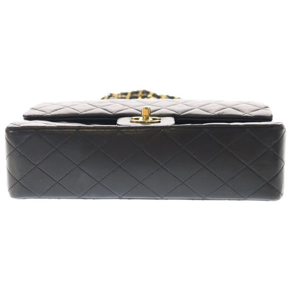 Chanel Quilted 25 Lambskin Leather Double Flap Chain Shoulder Bag Gold Black — view 4