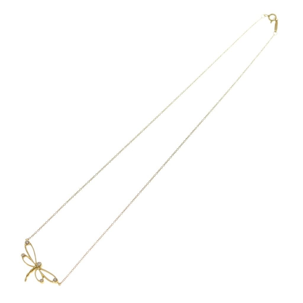 Tiffany & Co Dragonfly Diamond Necklace Pendant Chain Gold — view 2