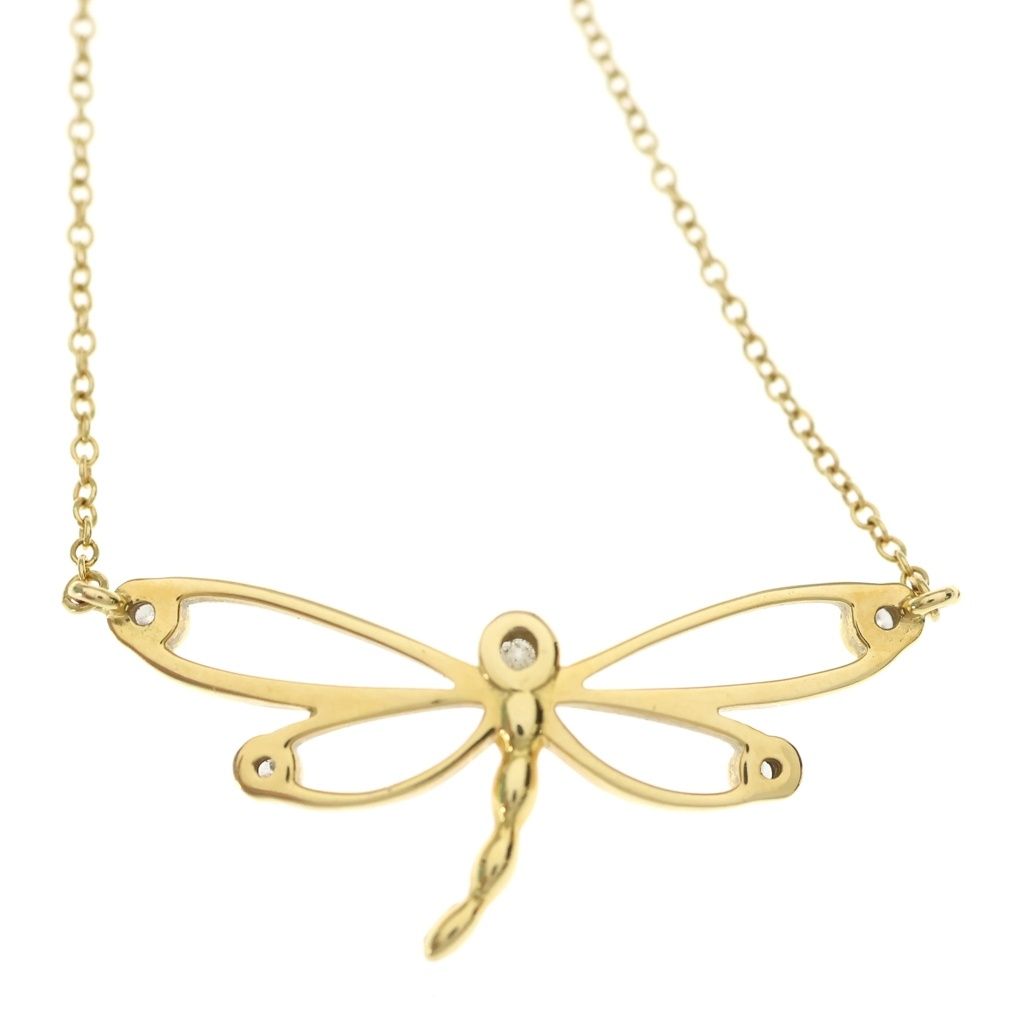 Tiffany & Co Dragonfly Diamond Necklace Pendant Chain Gold — view 5