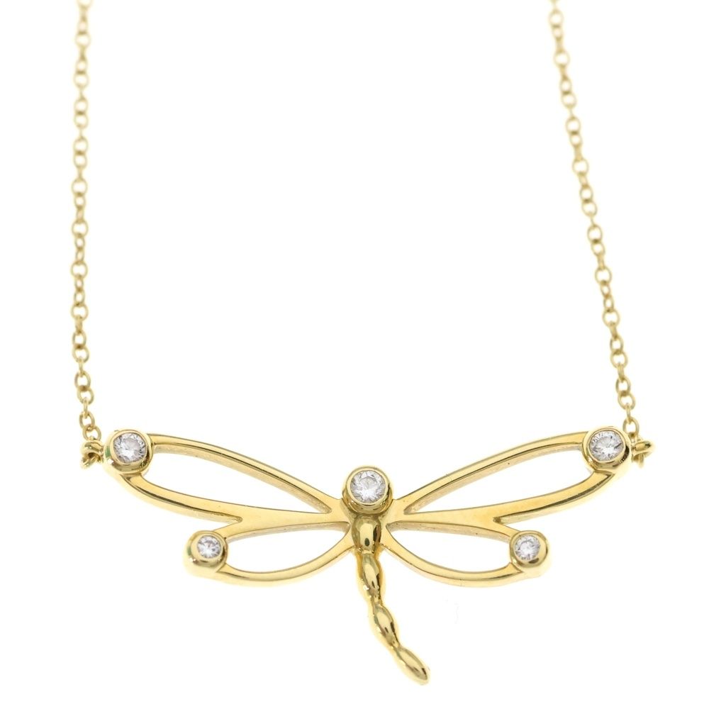 Tiffany & Co Dragonfly Diamond Necklace Pendant Chain Gold — view 3