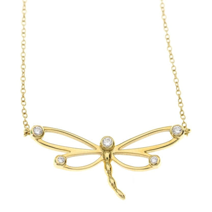 Tiffany & Co Dragonfly Diamond Necklace Pendant Chain Gold — view 3