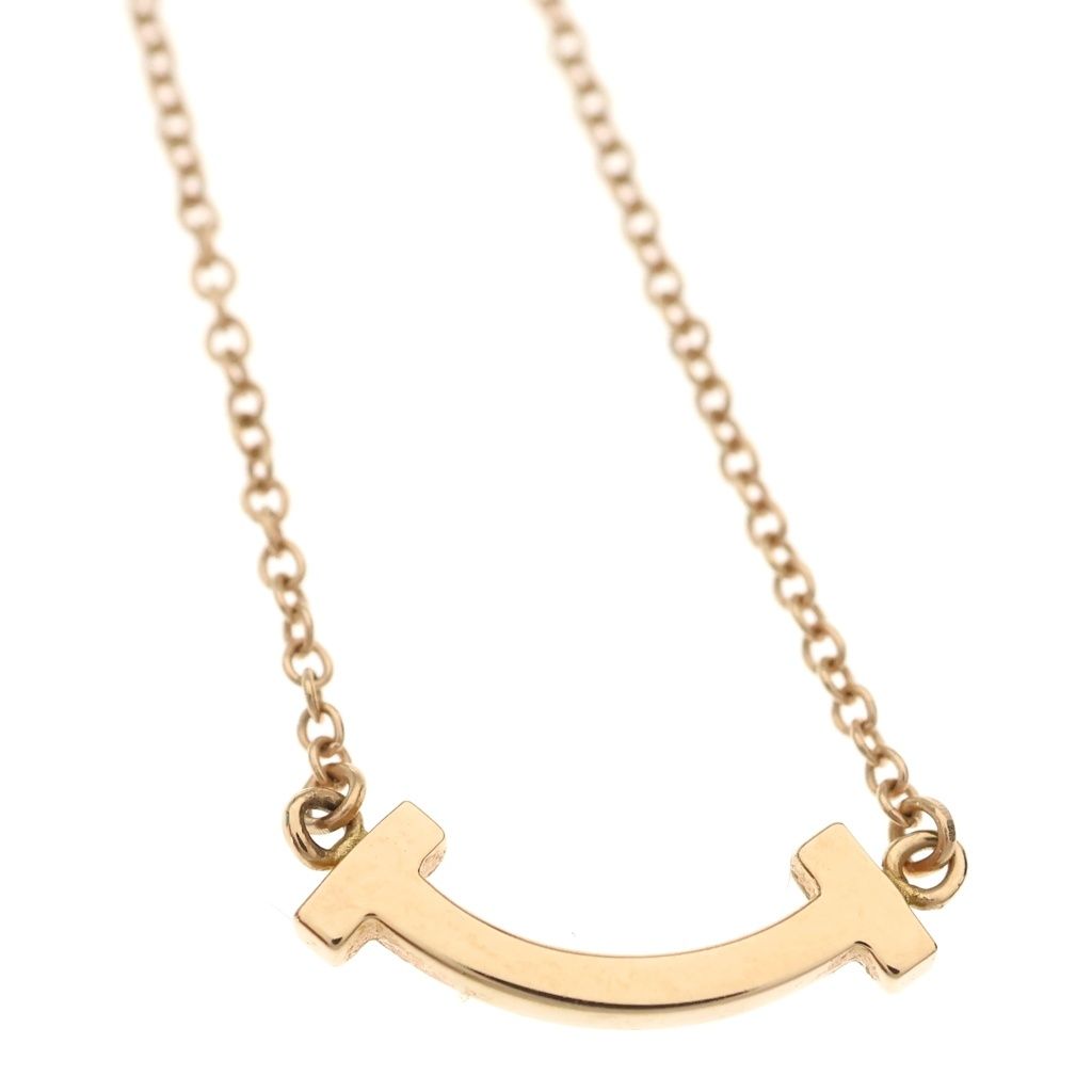 Tiffany & Co T Smile Mini Necklace Pendant Chain Pink Gold — view 3