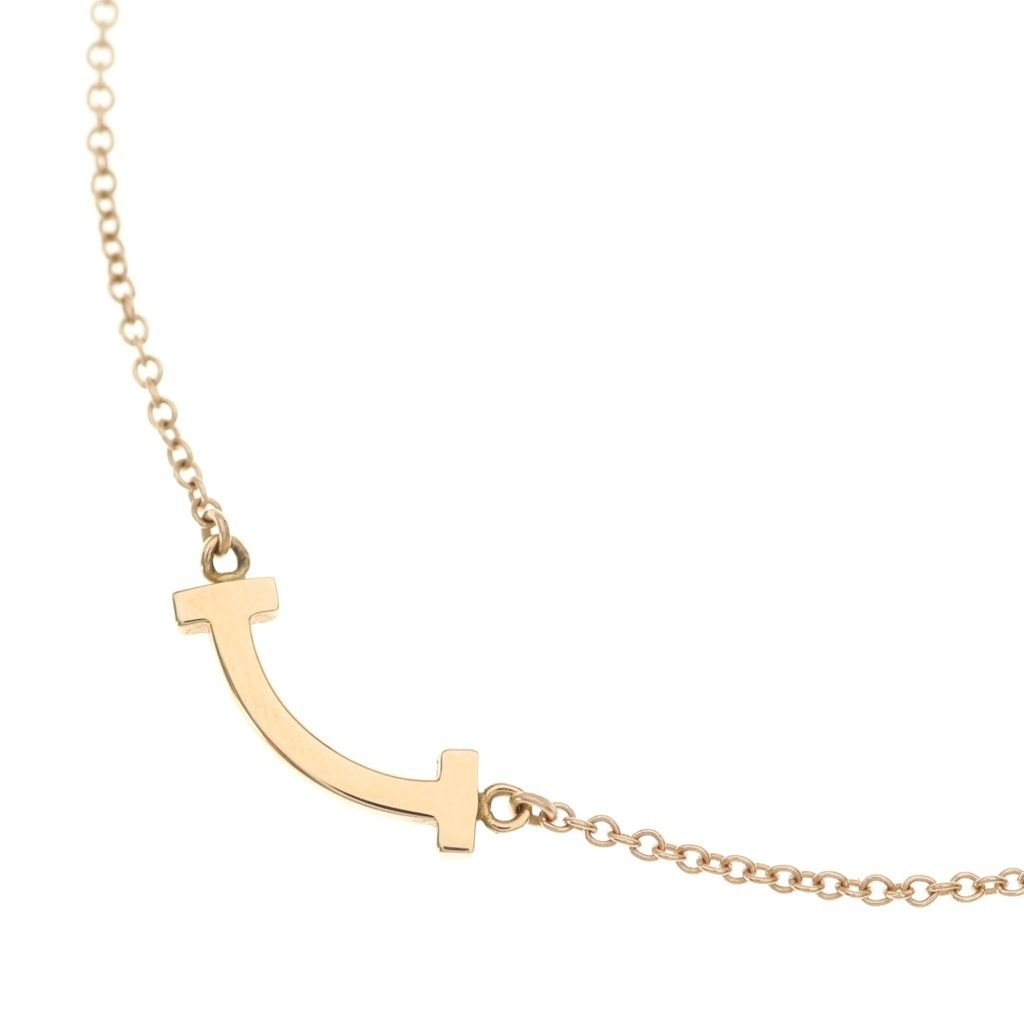 Tiffany & Co T Smile Mini Necklace Pendant Chain Pink Gold