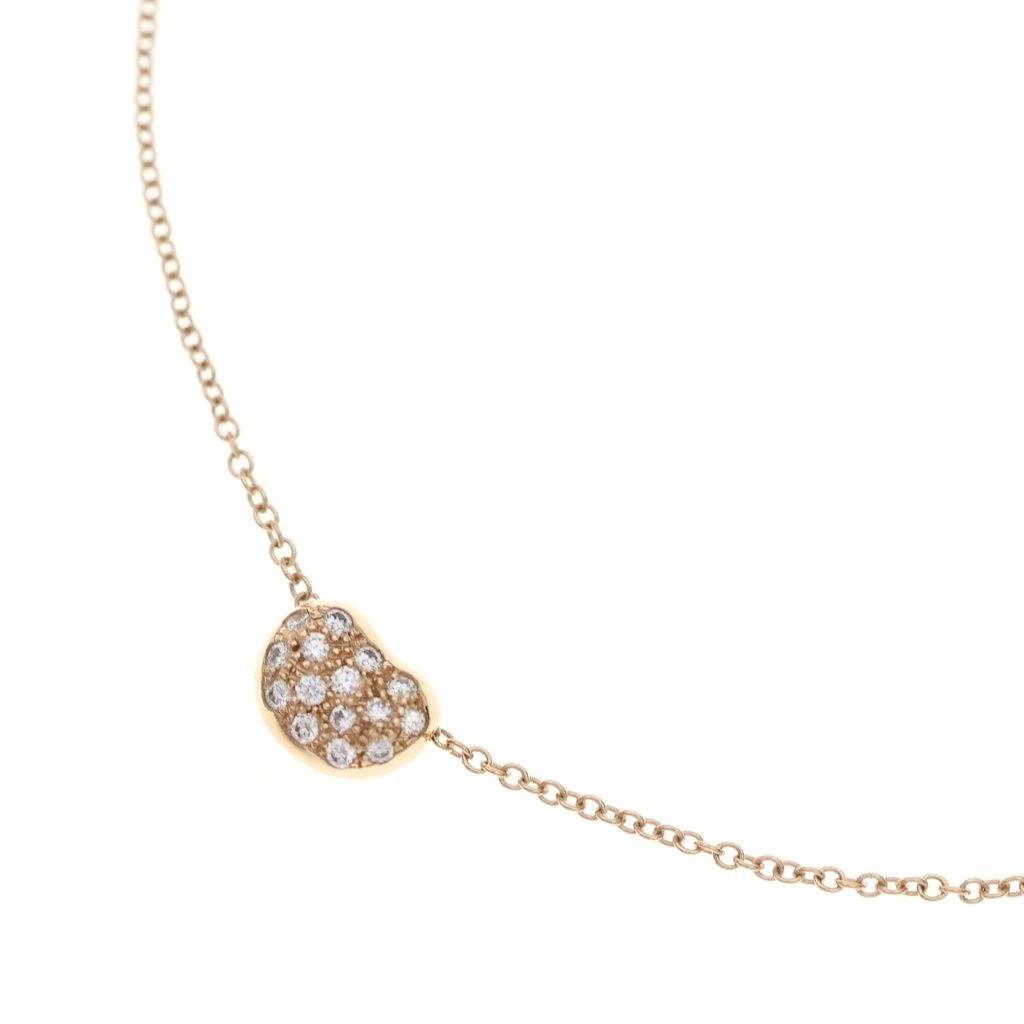 Tiffany & Co Elsa Peretti Bean Pave Diamond Necklace Pendant Chain Pink Gold