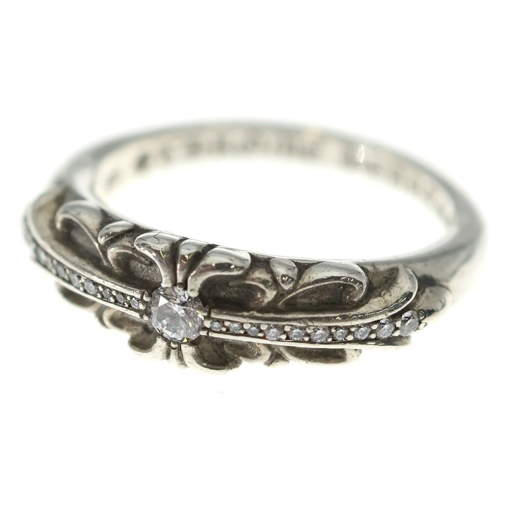 Chrome Hearts Baby Clsc P D Classic Floral Cross Pave Diamond Silver Ring
