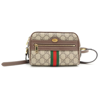 Gucci GG Supreme Ophidia Mini Shoulder Bag Brown Beige Leather Gold