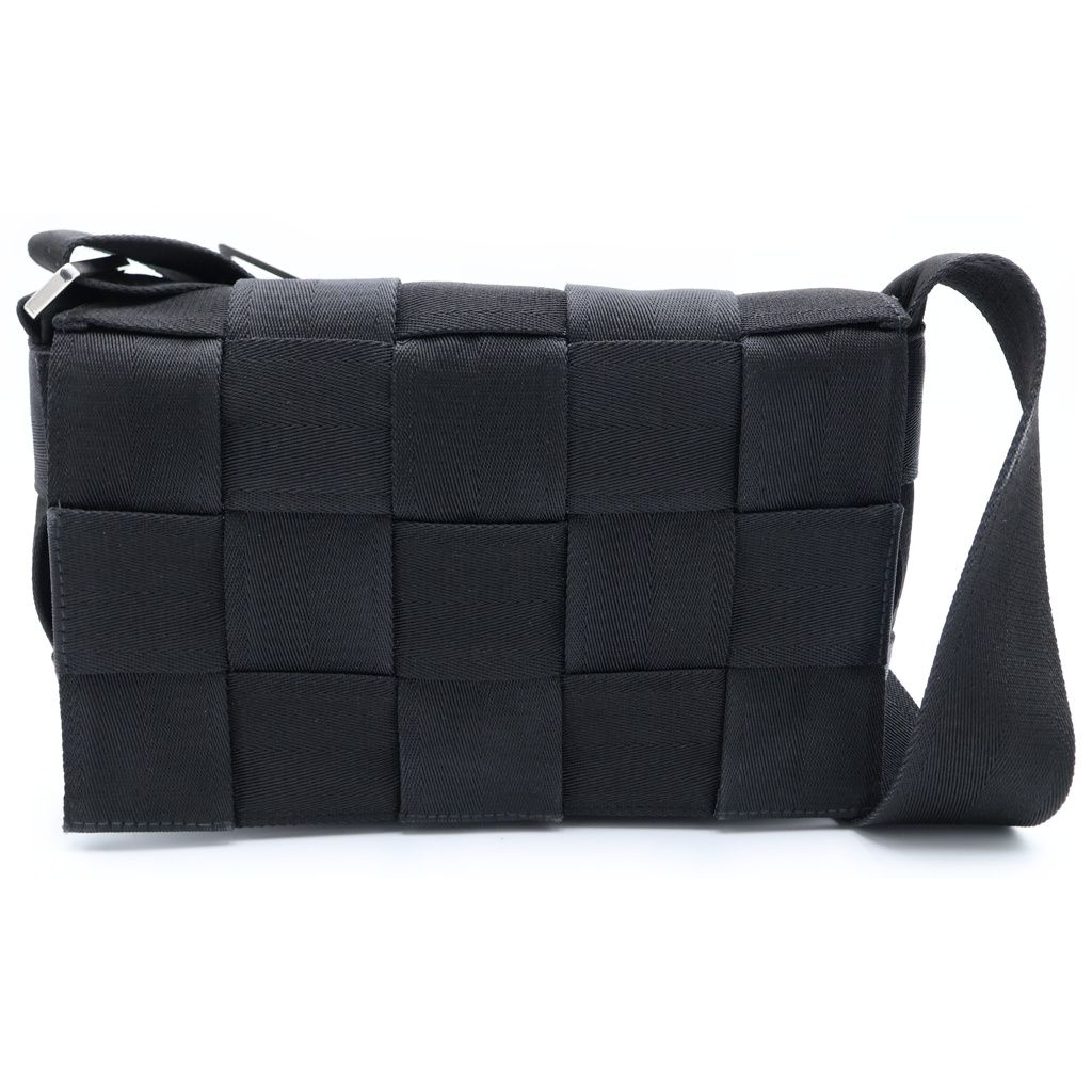Bottega Veneta Cassette Small Maxi Intrecciato Canvas Shoulder Bag Black