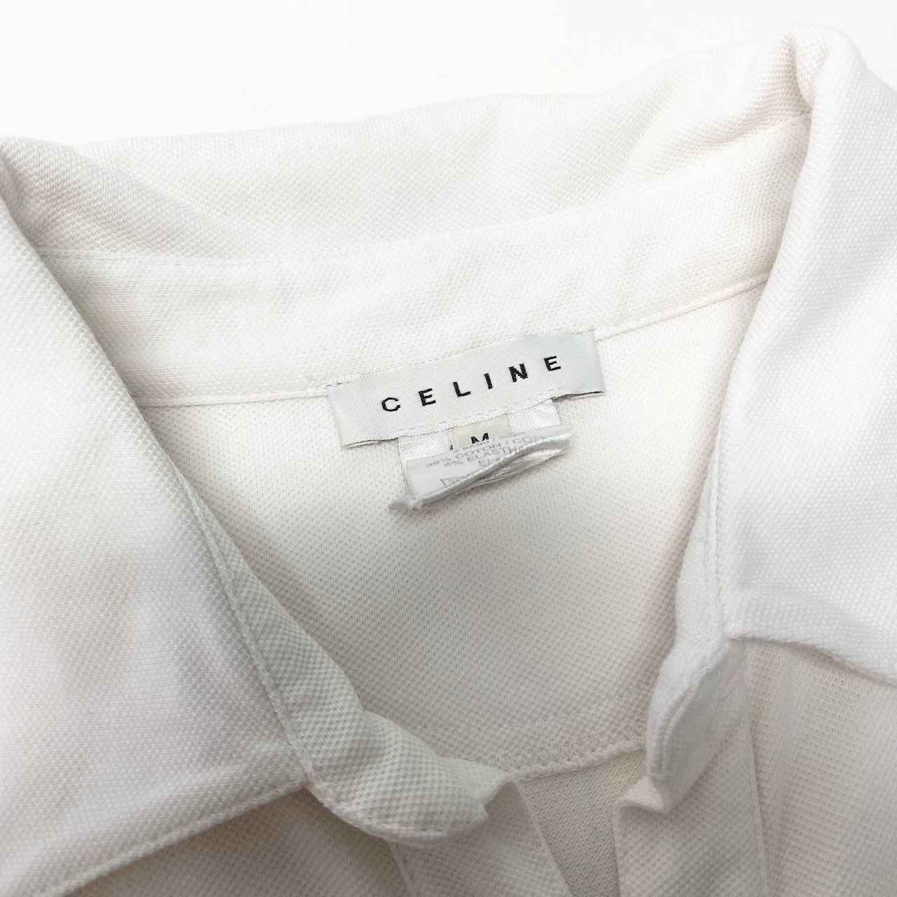 Celine Short Sleeve Polo Shirt Carriage Logo Embroidery Puff M White — view 9