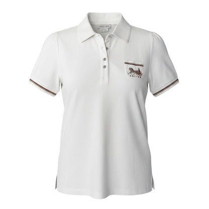 Celine Short Sleeve Polo Shirt Carriage Logo Embroidery Puff M White