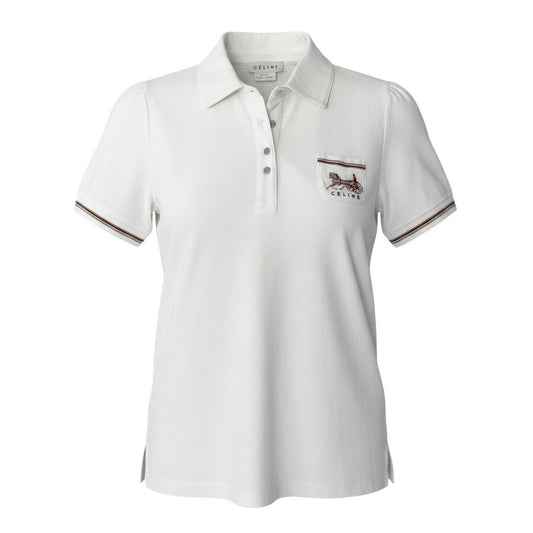Celine Short Sleeve Polo Shirt Carriage Logo Embroidery Puff M White