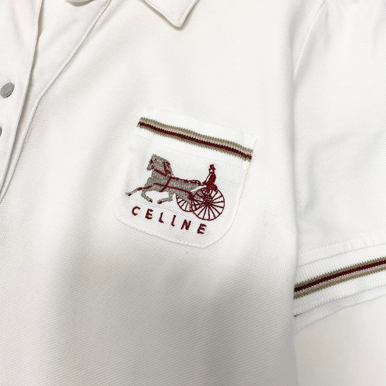 Celine Short Sleeve Polo Shirt Carriage Logo Embroidery Puff M White — view 7