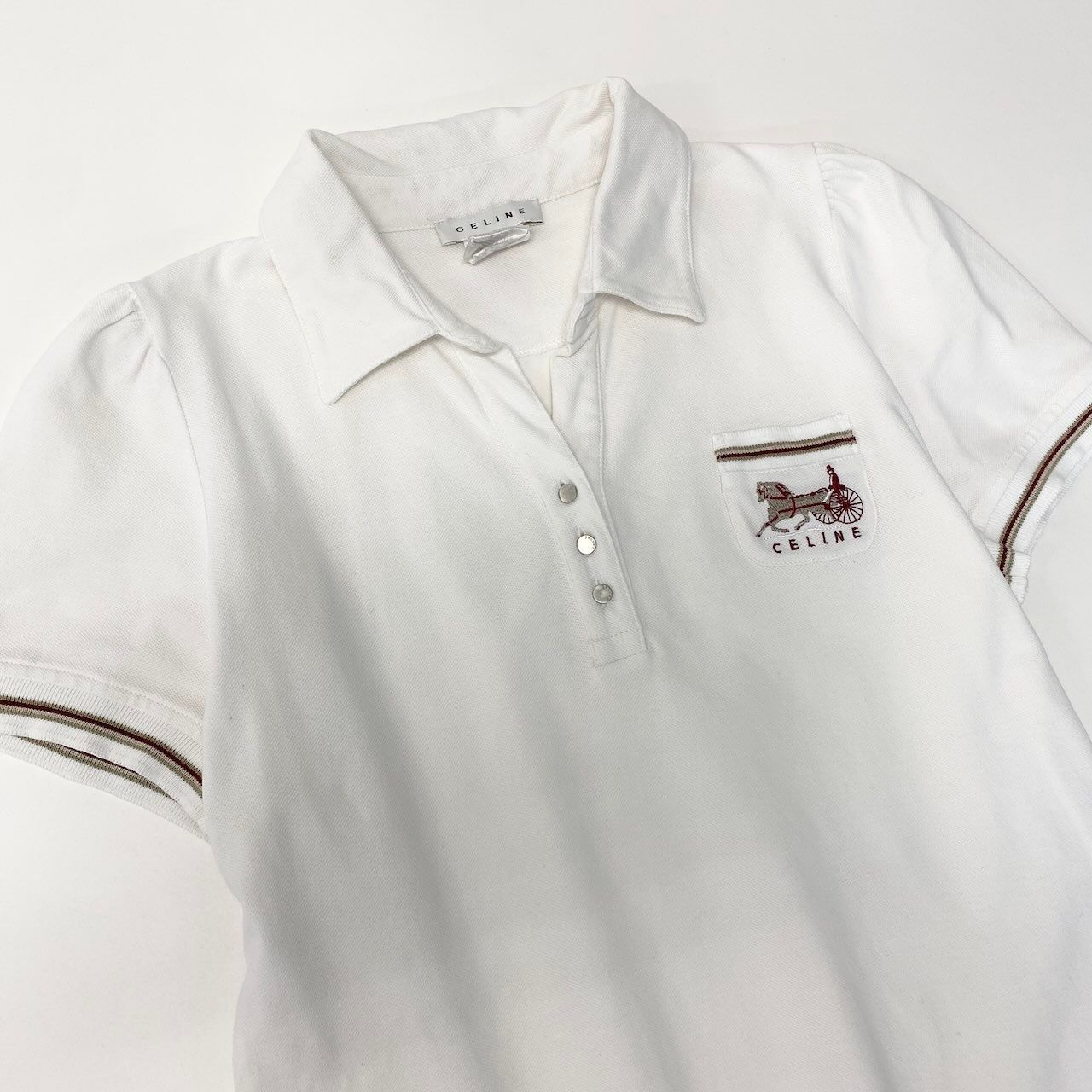 Celine Short Sleeve Polo Shirt Carriage Logo Embroidery Puff M White — view 4