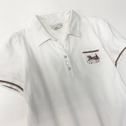 Celine Short Sleeve Polo Shirt Carriage Logo Embroidery Puff M White — view 4