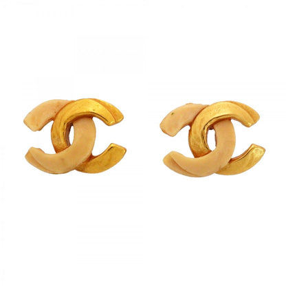 Chanel Earrings CC Logo Gold Plated White