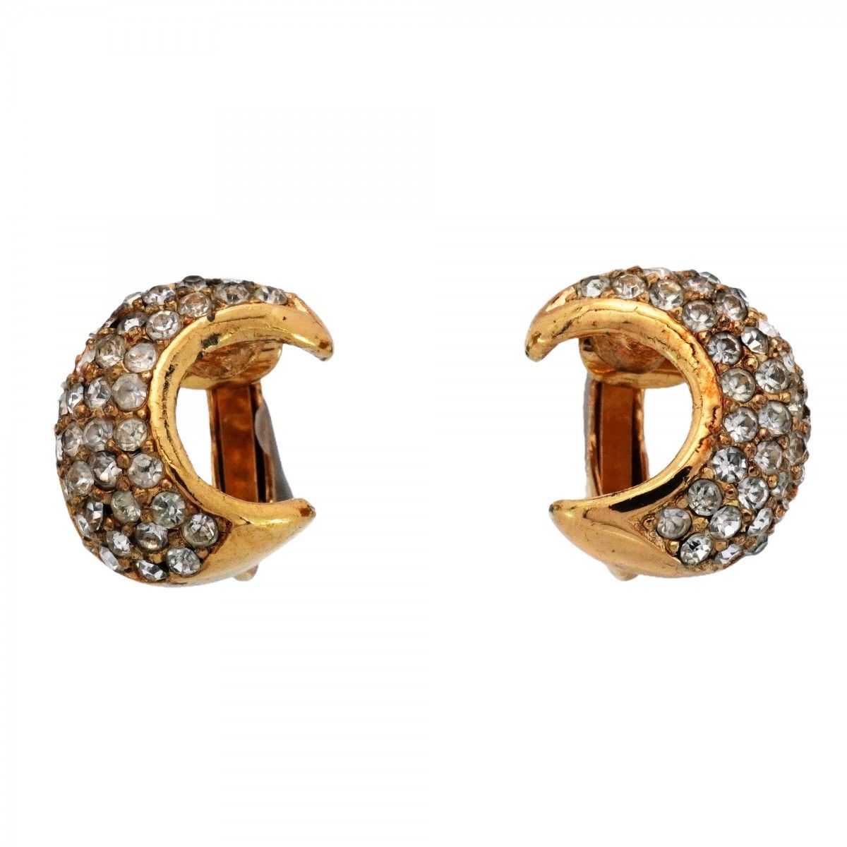 Dior Earrings Moon Gold Plated Line Stone