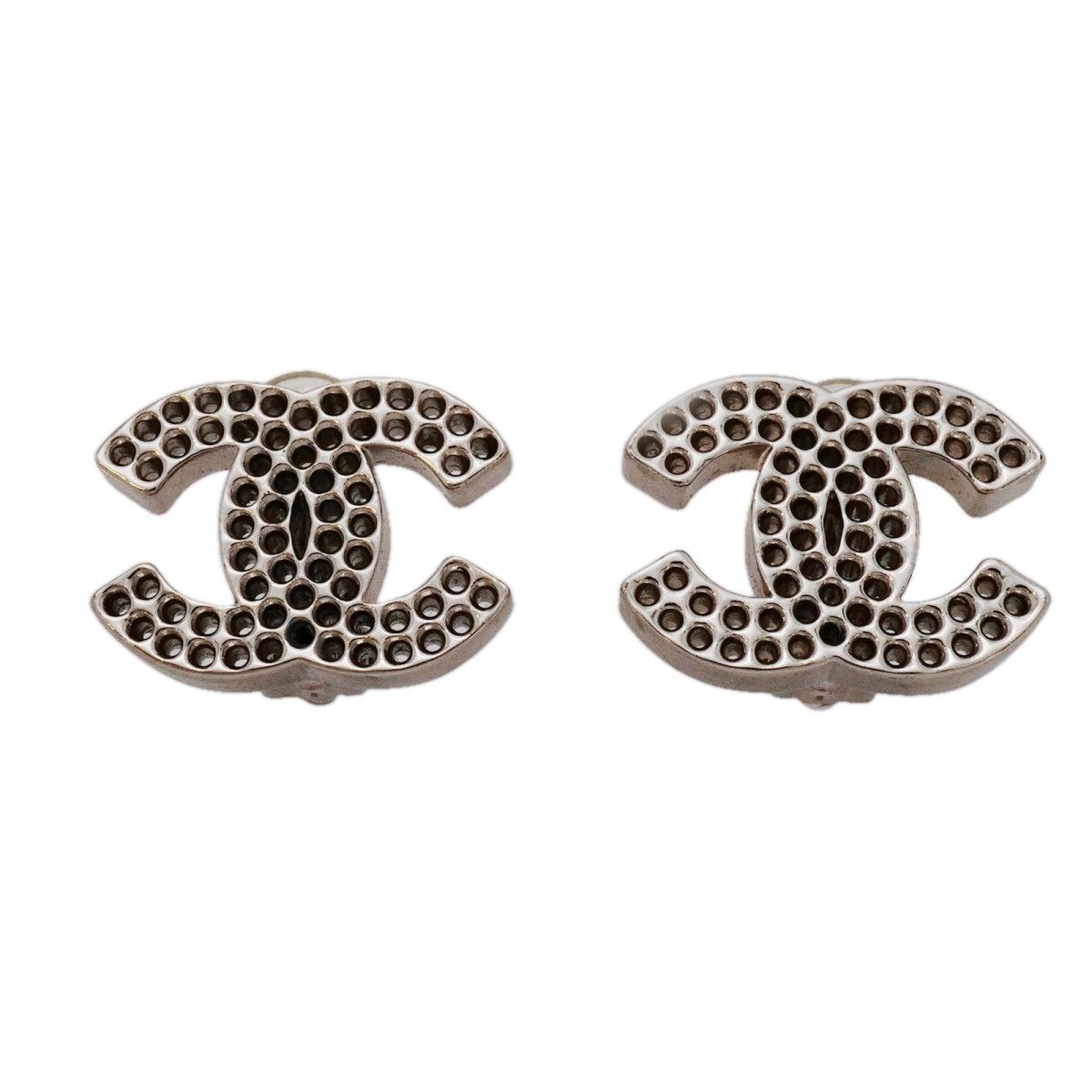 Chanel Earrings CC Logo Perforated Metal Silver