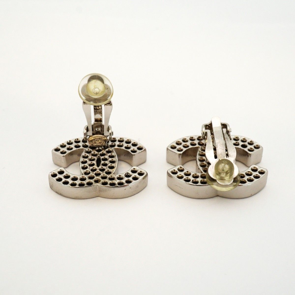 Chanel Earrings CC Logo Perforated Metal Silver — view 3