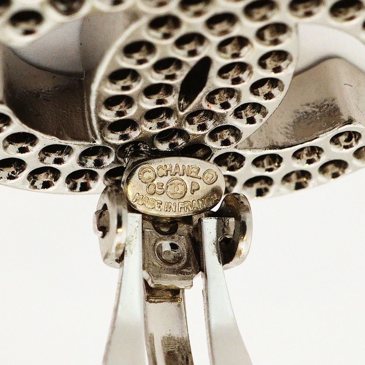 Chanel Earrings CC Logo Perforated Metal Silver — view 4