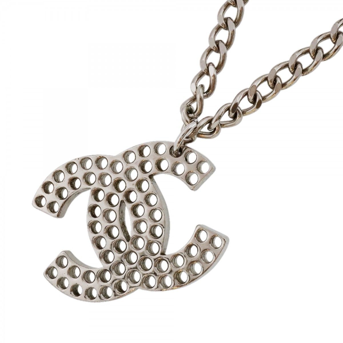 Chanel Necklace CC Logo Perforated Metal Silver
